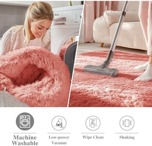 OLANLY Rust Red Round Rugs for Bedroom - Machine Washable, 5 ft Circle Area Rugs for Living Room, Soft and Fluffy Shaggy Carpet for Teen Girl and Boys, Nursery Rooms, Dorms, Home Decor Aesthetic - Image 3