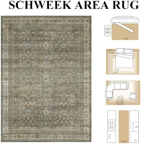 Schweek 6x9 Area Rug Brown Grey Non-Slip Washable Rugs for Living Room - Image 2