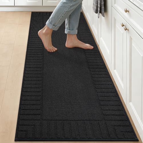 BEQHAUSE Kitchen Rugs 24"x71", Non Slip Washable Kitchen Floor Mat, Black by BEQHAUSE