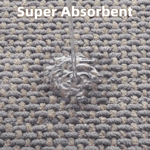 PADOOR-Bath Mat Runner-Super Absorbent Chenille Bathroom Mats-Rubber Backed Bath Mats for Bathroom Non Slip, Easy Clean Bathroom Runner Rugs Front of Bathtub,Shower Room,Sink-17×59 Grey&Beige - Image 3