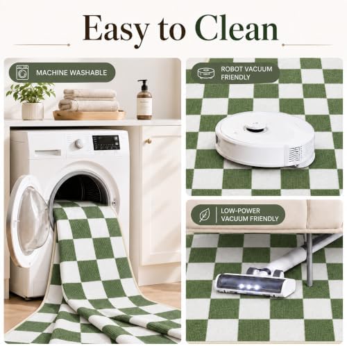 5x7 Checkered Area Rug for Living Room, Soft Low Pile Dark Green rugs - Image 7