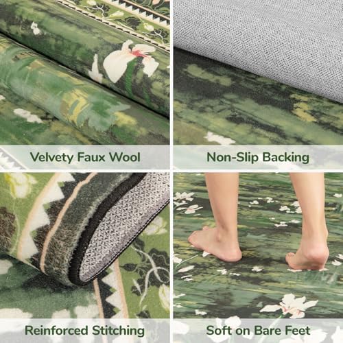 Lessymo 5 x 7 Washable Area Rugs for Living Room,Soft Non Slip Dark Green - Image 5