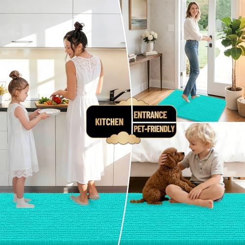 OLANLY Thick Chenille Small Bathroom Rugs 24x16, Absorbent Bath Mat, Teal - Image 6