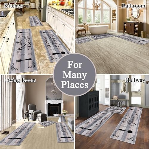 Vaukki Boho Kitchen Rug Sets 3 Piece,Grey Beige Washable Kitchen Floor Mat - Image 3