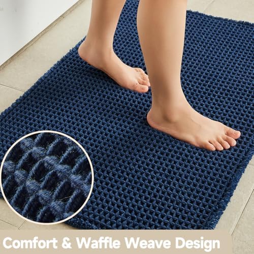 TYUU Waffle Bath Mat, Boho Bathroom Rugs Non Slip, 48x24 Navy Blue - Image 3
