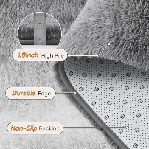 Area Rugs for Living Room 8x10 Feet, Soft Fluffy Shagg Plush Bedroom Rug Non-Slip,Large Carpet for Nursery Kids Dorm Home Decor Gradient Grey - Image 4
