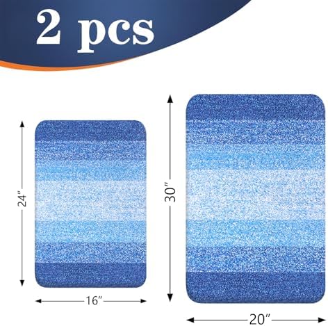 OLANLY Micorfiber Bathroom Rug Set 2 Piece, Soft Bath Mat, Light Royal Blue - Image 2