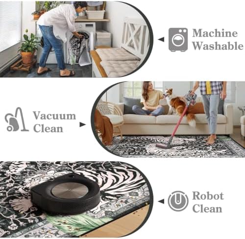 Moynesa Tiger 5x7 Area Rugs, Boho Washable Rugs for Living Room, Vintage Soft Dining Room Rug, Non Slip Ultra Thin Stain Resistant Large Floor Carpet for Office Bedroom, Black - Image 4