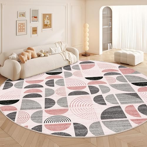 MUJOO Round Rugs 9ft,Circle Area Rug Washable Non Slip Modern Abstract - Image 2