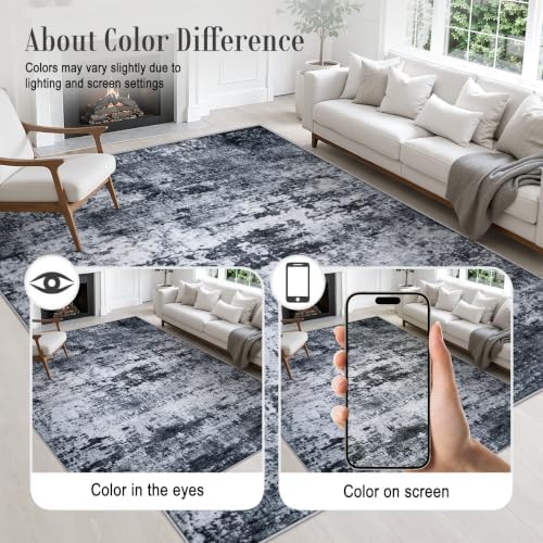 2x5 Washable Runner Rug：Modern Abstract Kitchen Carpet Black - Image 6