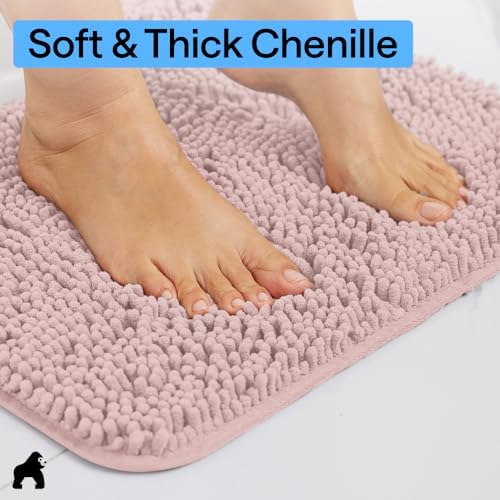 GORILLA GRIP Bath Rug Mat for Bathroom, Absorbent Chenille 60x24 Dusty Rose - Image 4