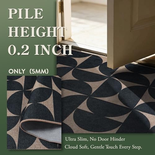 Lahome Semi Circle Easy Jute Black Runner Rug, 2x8 Washable Kithcen Runner - Image 5