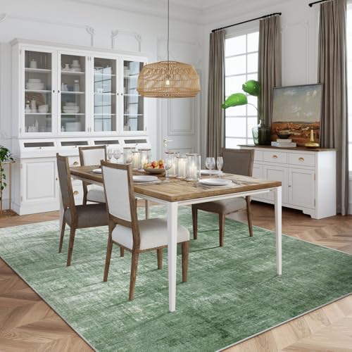 Lahome Green 6x9 Area Rugs Boho Washable Rugs for Living Room, Modern Abstract Rugs for Bedroom, Ombre Non-Slip Throw Dining Room Rug Carpet for Playroom Office Nursery(6'x9',Green) - Image 3