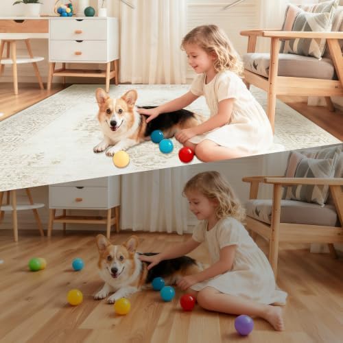 8x10 Area Rugs for Living Room: Washable Vintage Large Retro Rug Soft Non-Slip Indoor Low Pile Carpet for Bedroom Dining Room Office (Cream Beige, 8'x10') - Image 7
