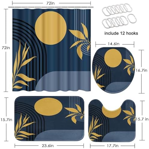 Boho Bathroom Sets with Shower Curtain and Rugs, Set of 4 Abstract - Image 2