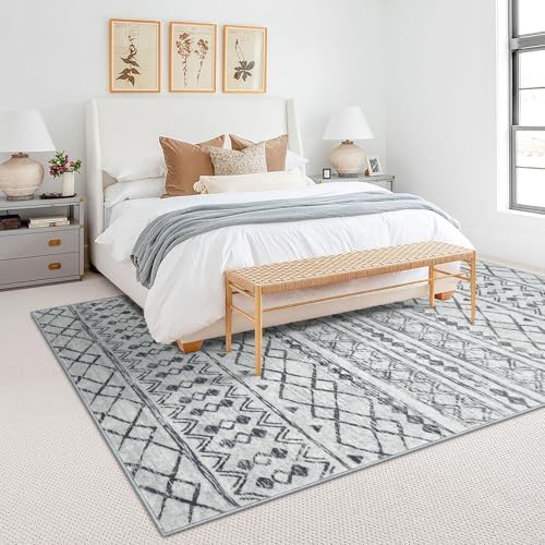 KUTA Area Rug 5x7 Grey, Washable Boho Large Living Room Moroccan Rugs - Image 3
