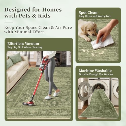 Sage Green Washable Runner Rug 2.6x8, Vintage Rug Runners for Hallway - Image 5