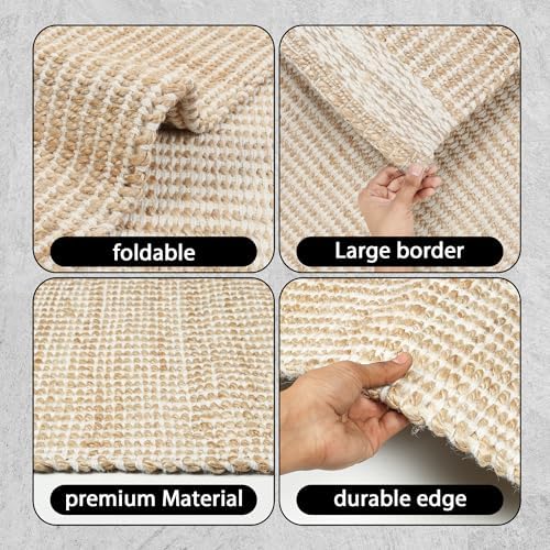 10x14 feet Natural Jute & Wool Area Rug,– Handwoven Mini Check Natural Fiber Rug with 4" Border, Neutral Boho Farmhouse Rug for Living Room,Dining Room,Bedroom | 0.6" Pile (10' x 14') - Image 4