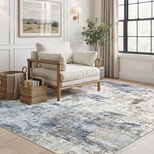 UERMEI 5x7 Area Rug Living Room Rugs - Washable Neutral Modern Abstract Soft Thin Large Rug Indoor Floor No Slip Rug Carpet for Bedroom Under Dining Table Home Office Decor - Denim Blue - Image 5
