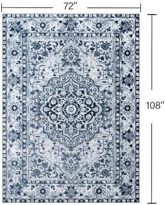 YJ.GWL Area Rugs for Living Room 6x9 Machine Washable Rugs, Non Slip Floral Vintage Rug Indoor Carpet, Stain Resistant Large Rug for Bedroom Dining Room, Navy Blue - Image 2