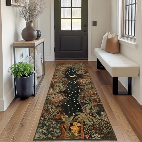 GarveeHome 2x6 Jungle Washable Runner Rug for Kitchen, Soft Animal Print Hallway Runner Non Slip Brown Entryway Rug Farmhouse Laundry Mat Stain Resistant Carpet for Bedroom Bathroom - Image 2