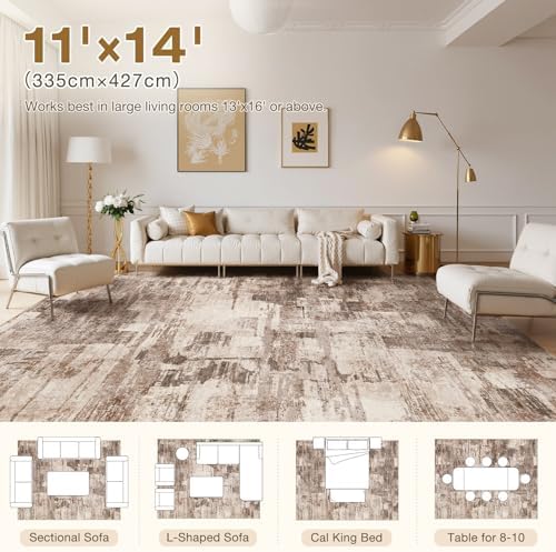 kakania Abstract 11x14 Area Rugs for Living Room: Washable Rugs Brown - Image 2