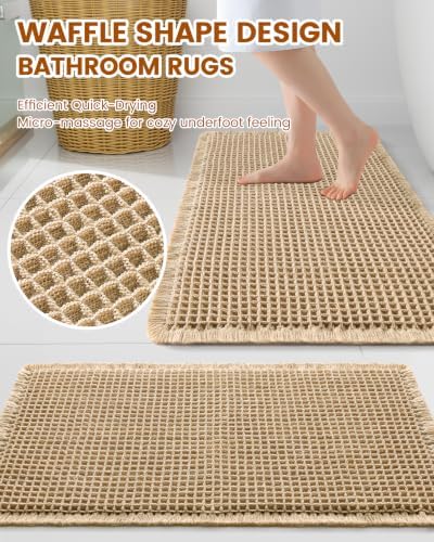 Smiry Waffle Bathroom Rugs Sets 2 Piece (30x20+24x16, Brown) - Image 2