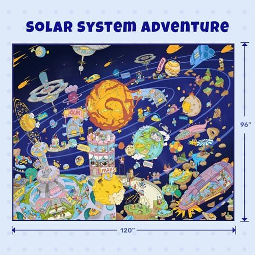 Hazo Haus Galaxy 8x10 Educational Kids Rug for Classroom – Interactive Solar System Design with Planets, Spaceships, Astronauts & Fun Characters – Perfect for STEM Learning & Creative Play Spaces - Image 2