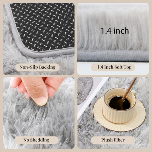 PLHXFR 6x9 Area Rugs Living Room: Fluffy Bedroom Shag Rug Light Grey - Image 5