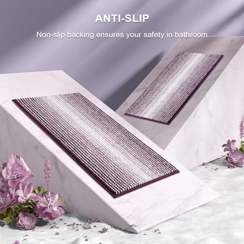BSICPRO Bathroom Rugs Sets 2 Piece, Non Slip Striped Bath Mats, Mauve Wine - Image 5