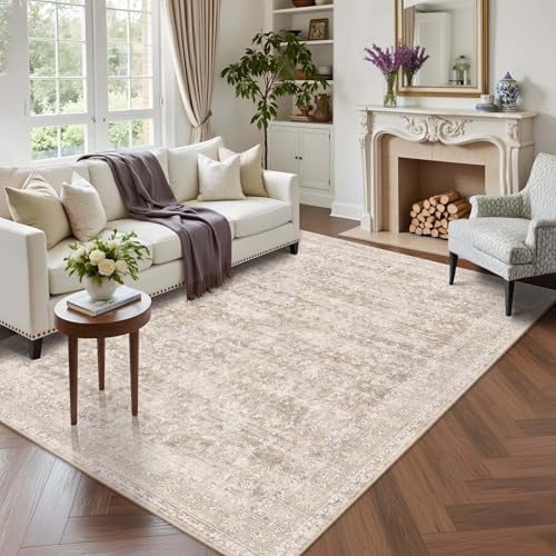 5x7 Beige Rug for Living Room，Washable Area Rugs for Bedroom by LatteFog