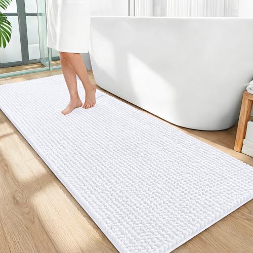OLANLY Thick Chenille Bathroom Runner Rugs 59x24, Absorbent Bath Mat, White by OLANLY