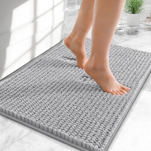 OLANLY Thick Chenille Small Bathroom Rugs Mats 24x16, Light Grey by OLANLY