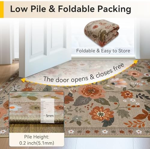 RELEANY Floral Washable 9x12 Area Rugs Brown/Brick - Image 5