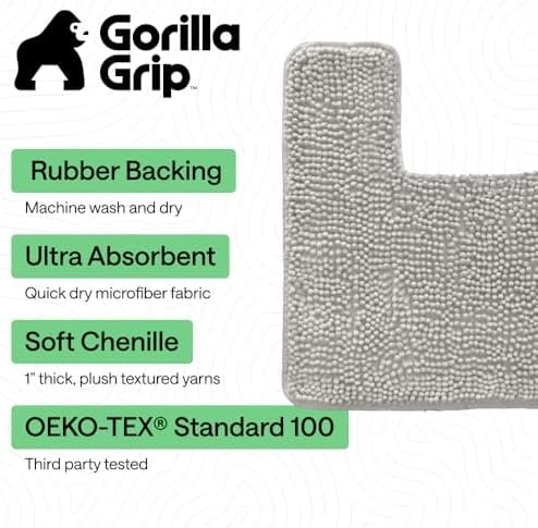 GORILLA GRIP Bathroom Area Rug Sets 2 Piece, Soft Chenille 30x20 Light Gray - Image 3