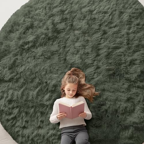 OLANLY Olive Green Round Rugs for Bedroom - Machine Washable, 9 ft Circle Area Rugs for Living Room, Soft and Fluffy Shaggy Carpet for Teen Girl and Boys, Nursery Rooms, Dorms, Home Decor Aesthetic by OLANLY