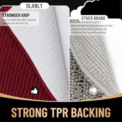 OLANLY Thick Chenille Bathroom Runner Rugs Mats 47x24, Burgundy - Image 5