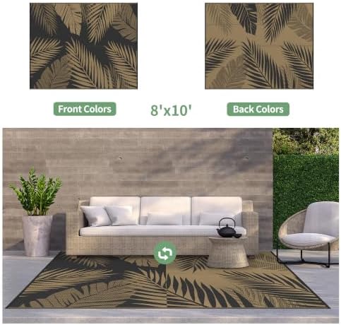 GENIMO Outdoor Rug, Waterproof Plastic Rugs for Patio, 8'x10' Black Brown - Image 2