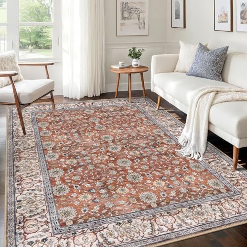 KUTA 5x7 Area Rugs Vintage Red Clay Washable Rugs for Living Room by KUTA