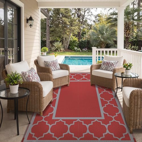 GENIMO Outdoor Rug, Waterproof Plastic Rugs for Patio, 6'x9' Red Grey - Image 6