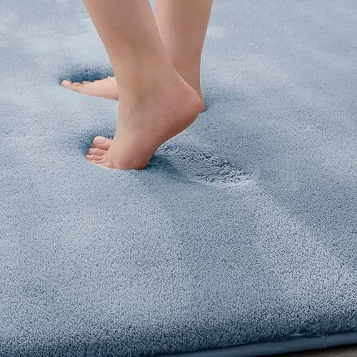 MINIDEAR Toilet Rugs 24x20 - U Shaped Light Blue Thick Memory Foam Contour Rugs,Ultra Soft & Plush Fluffy, Non-Slip, Quick Dry, Absorbent Washable Floor Microfiber Mat for Home Decor Accessories - Image 5