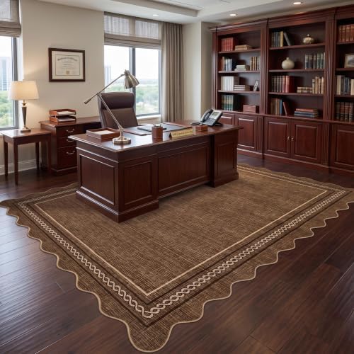 GarveeHome Washable Rugs for Entryway 4x6 Area Rug Scalloped Mocha Mousse - Image 2