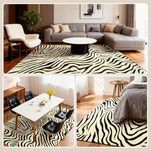 YIHOUSE 8×10 Ft Area Rugs for Living Room: Modern Washable Rug - Abstract Black and Cream White Rug for Bedroom Dining Room Office Playroom Nursery Home Decor - Nonslip Non-Shedding Striped Rugs - Image 3