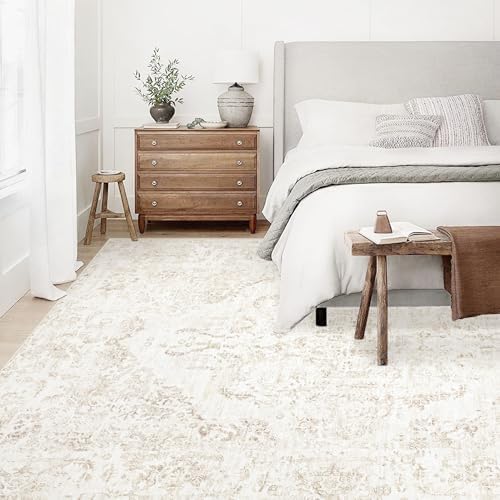 9x12 Area Rugs for Living Room:Washable Rug Vintage Large Rugs Soft Non Slip Low Pile Rug Floral Distressed Floor Carpet for Bedroom Dining Room Home Office (Beige,9'x12') - Image 3