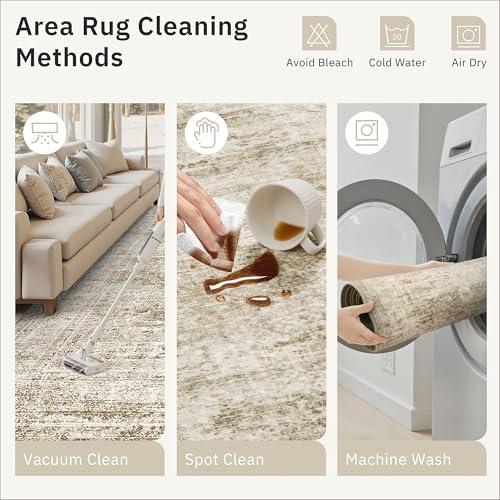 Soalmost 7x9 Area Rug for Living Room Washable Rugs Non-Slip Brown - Image 6