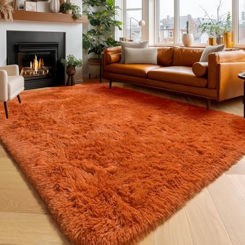 Amdrebio Burnt Orange Large Shag Rug 8x10 for Living Room Bedroom Carpet by Amdrebio