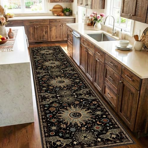 Vacuum-Friendly, 2x10 Washable Area Rug, Black Green Blue by meejou