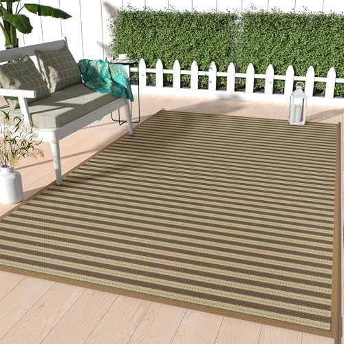 GENIMO Outdoor Rug, Waterproof Plastic Rugs for Patio, 6'x9' Brown Greige by GENIMO