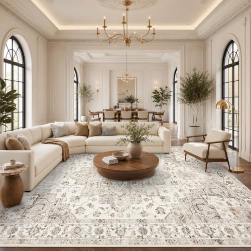 Garvee 10x13 Living Room Rug Large Vintage Boho Beige Washable Area Rug by Garvee
