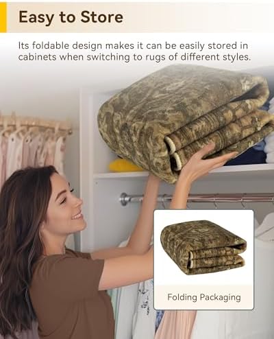 RELEANY Washable Area Rug, Square 4'x4', Brown/Dark Brown - Image 5